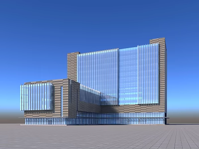 Modern Office Building With Glass Curtain Wall And Metal Stone Exterior Design 3d model