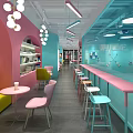 Vibrant Pink And Blue Interior Space With Cloud Chandeliers Balloons And Hanging Chair