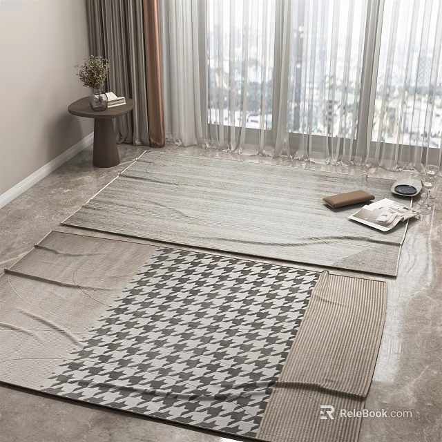 Stylish Square Rugs With Checkerboard And Striped Patterns For Modern Living Room Decor 3d model 