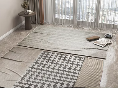 Stylish Square Rugs With Checkerboard And Striped Patterns For Modern Living Room Decor 3d model