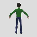 Man Wearing Green Jacket White Stripes Black T-shirt Blue Pants White Shoes Arms Outstretched