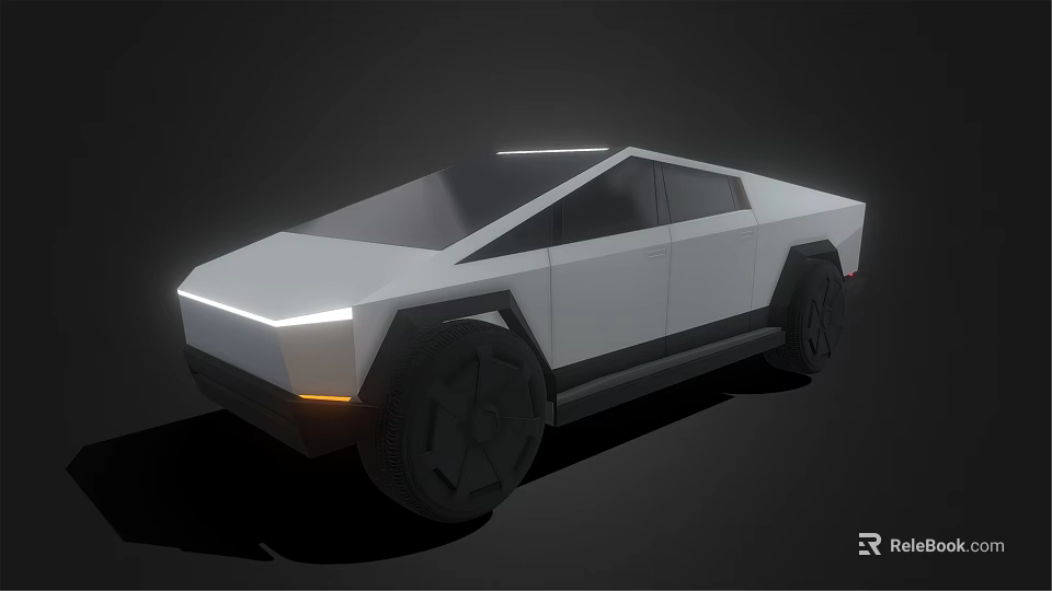 White Electric Pickup Truck With Geometric Design And LED Front Lights Black Tires 3d model 