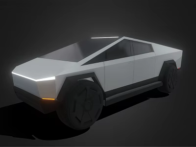 White Electric Pickup Truck With Geometric Design And LED Front Lights Black Tires 3d model