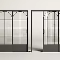 Stylish Black Frame Sliding Doors With Arched Top And Glass Panels