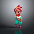 Cute 3D Cartoon Character With Horned Headdress Pink Hair Teal Outfit And Red Accents