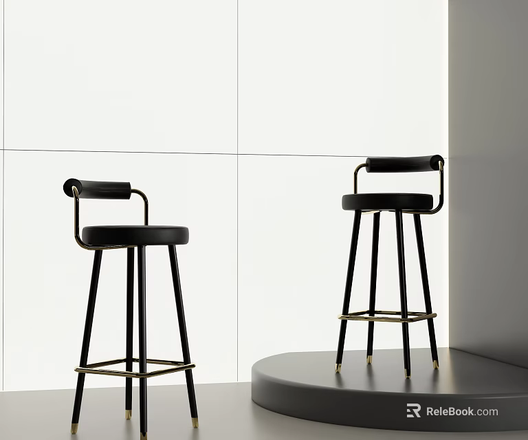 Modern Black Leather Bar Stools With Sleek Metal Frame In Contemporary Interior 3d model 
