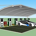 Modern Electric Car Charging Canopy with Multiple Stations and White Vehicle