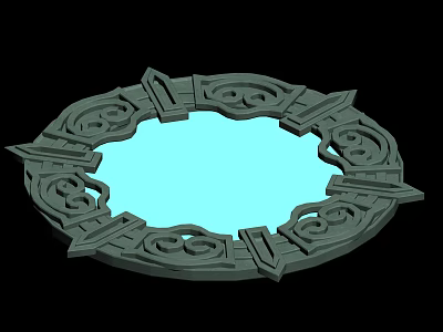 Ornamental Circular Frame With Intricate Floral Geometric Designs Light Blue Center Against Black Background 3d model