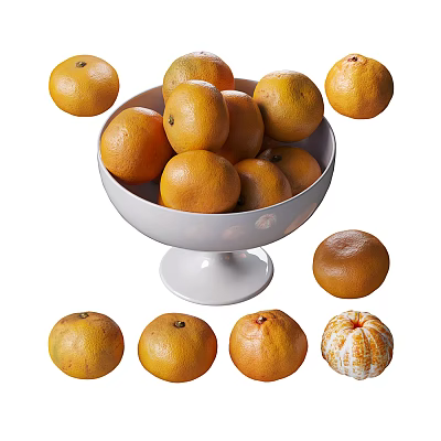 Fresh Juicy Oranges In White Pedestal Bowl With Scattered Fruits Around 3d model Fresh Juicy Oranges In White Pedestal Bowl With Scattered Fruits Around 3d model