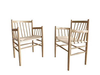 Pair of Wooden Frame Leisure Chairs with Minimalist Backrest and Light Cushion 3d model