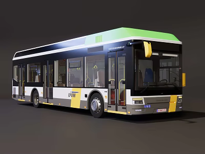 Modern City Bus with Green Roof White Body Yellow Accents and Large Windows 3d model