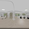 School Bright Activity Space With White Tables Chairs Colorful Balloons Green Plants Display Shelves