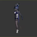 Game and Movie Character With Blue Hair Dark Outfit Ornate Headdress And White Gloves