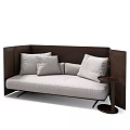 Modern Double Sofa With Light Gray Cushions Dark Brown Frame And Small Round Side Table 3d model