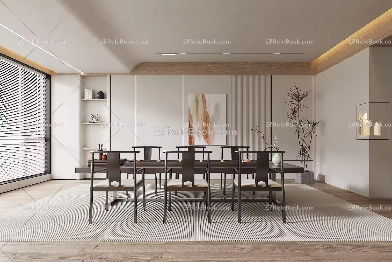 Modern dining table and chair combination 3d model