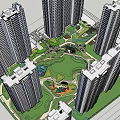 Residential Complex Featuring High Rise Buildings Central Green Garden And Landscaped Pathways Design