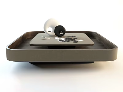 Modern Sleek Coffee Table With Wooden Top Tray And Decorative Items Design 3d model