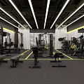 Modern Gym Interior With Fitness Equipment Training Machines Benches And Lighting
