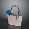 Stylish Beige Tote Bag With Brown Handles And Blue Scarf Inside