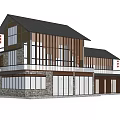 Modern Office Building With Traditional Elements Wooden Accents Glass Curtain Walls And Stone Base