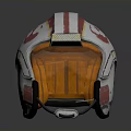 White and Red Striped X Wing Pilot Helmet with Orange Liner and Rebel Emblem