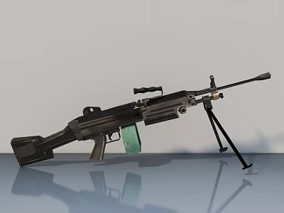 Black Sniper Rifle With Green Magazine Tripod And Long Barrel Design 3d model