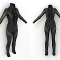 Black Tight Fitting One Piece Suit With Gold Accents And Long Sleeves