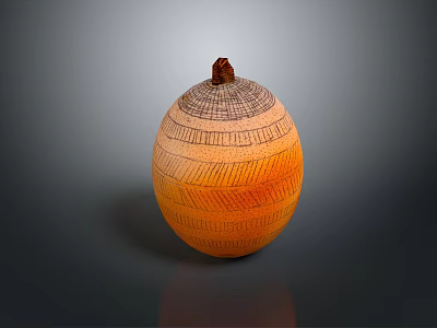 Fresh Orange Pumpkin With Striped Pattern Textured Surface And Brown Stem On Top 3d model