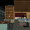 Elegant Modern Restaurant Interior With Large Windows Wooden Ceiling Pendant Lights And Teal Chairs