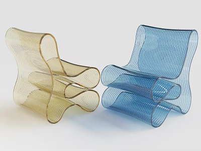 Modern Curved Woven Single Chairs in Golden and Blue Tones with Flowing Lines 3d model