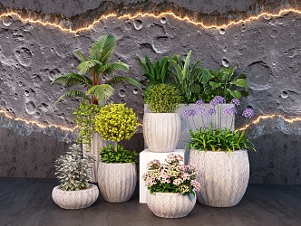 Modern green plant flower box combination mobile flower box plant pile group 3d model