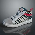 High Top Sneakers With Zebra Stripe Design White Laces And Red Accents White Sole