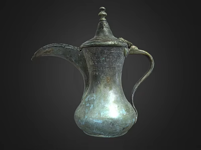 Antique Bronze Wine Ewer With Lid Handle And Engraved Patterns Isolated On Dark Background 3d model