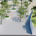 Outdoor Staircase Surrounded by Palm Trees in Sandy Area with Paved Path and White Walls
