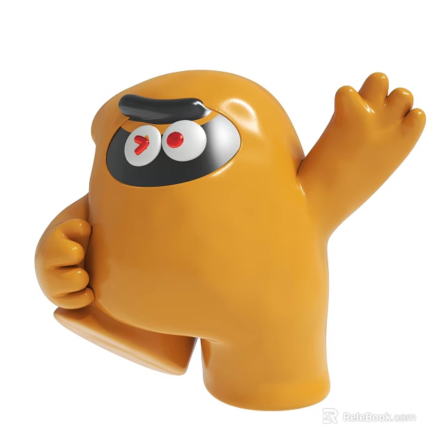 Cute Yellow Cartoon Character With Big Eyes And Raised Hand Figure 3d model 