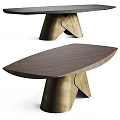 Modern Dining Table With Dark Wooden Top And Geometric Metal Base Design