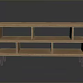 Wooden Three Tier TV Stand With Open Shelves And Metal Legs Design