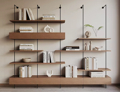 Modern Metal Framed Wooden Shelf with Multiple Layers Books Decorative Items Plant Storage 3d model