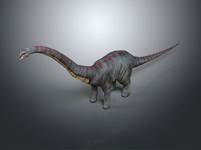 Sauropod Dinosaur 3D Model with Long Neck Tail Gray Body Red Markings and Yellow Underbelly 3d model