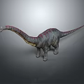 Sauropod Dinosaur 3D Model with Long Neck Tail Gray Body Red Markings and Yellow Underbelly