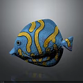 Vibrant Blue and Yellow Fish with Curved Yellow Stripes on Glossy Body