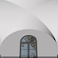White Arched Ceiling Design With Arched Window And Soft Wall Lighting