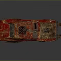 Rusty Red Military Vehicle With Mounted Machine Gun And Spiked Front Design