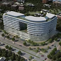 Aerial View Planning Of Modern Commercial Building With Glass Facade And Surrounding Greenery