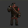 3D Military Character In Uniform Holding Gun With Bullet Belt And Red Green Accents