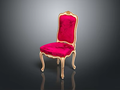 Elegant Red Velvet Upholstered Chair With Gold Accents And Ornate Legs 3d model
