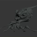 Fantasy Creature 3D Model with Horned Head and Multiple Tentacles 3d model