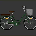 Classic Vintage Green Bicycle With Brown Leather Seat And Front Wire Basket