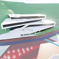 Modern School Building With Geometric White Structure Green Hillside And Open Square