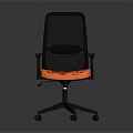 Orange Padded Seat Office Chair With Black Mesh Backrest Armrests And Swivel Base
